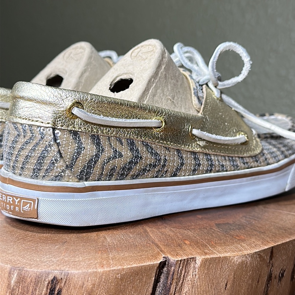 SPERRY Women’s Bahama Gold/Brn Zebra Sequins - Picture 8 of 16